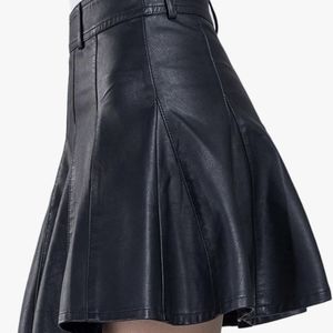 Women's Casual Side Zipper Flare Pleated Faux Leather Skater Skirts